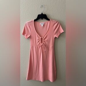 Abound Nordstrom Pink Cut Out Mini Ribbed Short Sleeve Skater Aline Dress Sz S